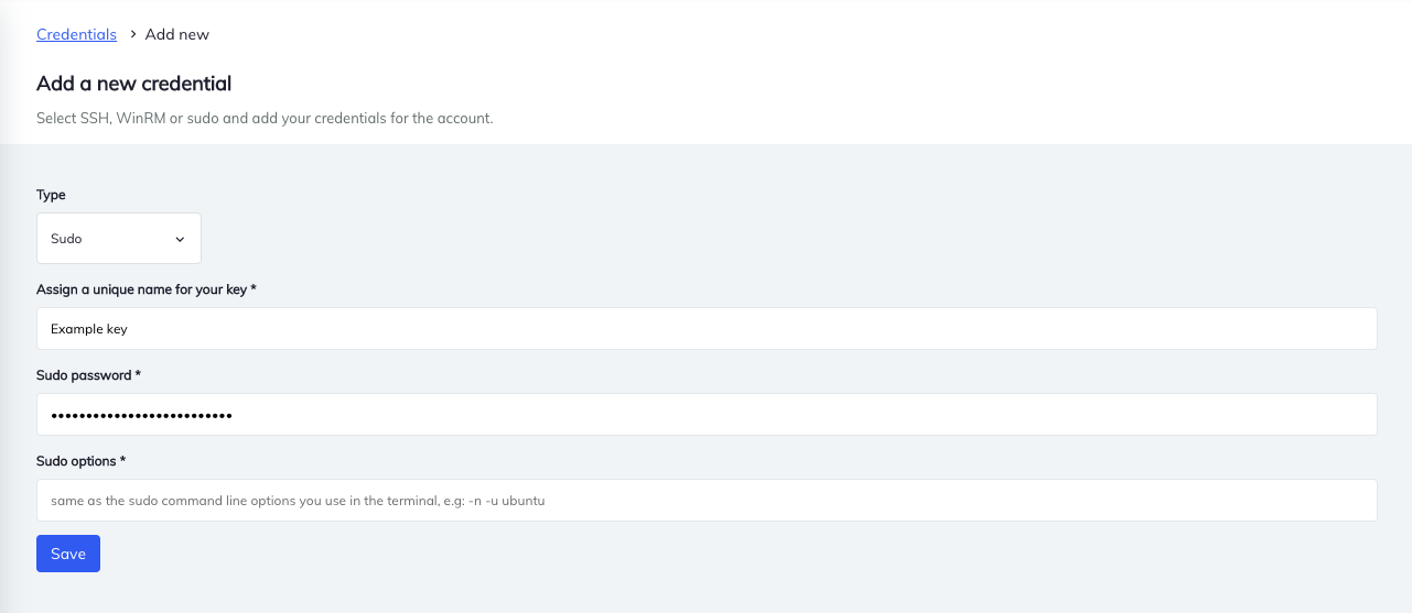 Sudo Credential Form